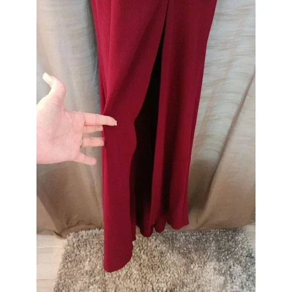 Nwt Women's B. Darlin Mermaid Maxi Formal Elegant Maroon Dress W/Slit Size 7/8 - Picture 6 of 11